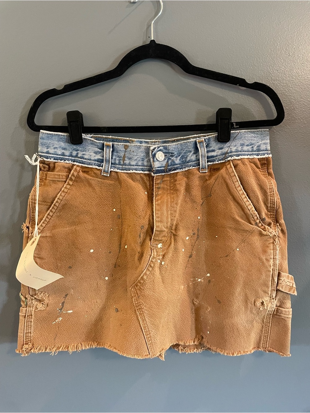 Free People Tricia Fix Two-Tone Painter-Style Denim Skirt